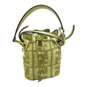 Fendi Montresor Shoulder Bag leather raffia gold natural